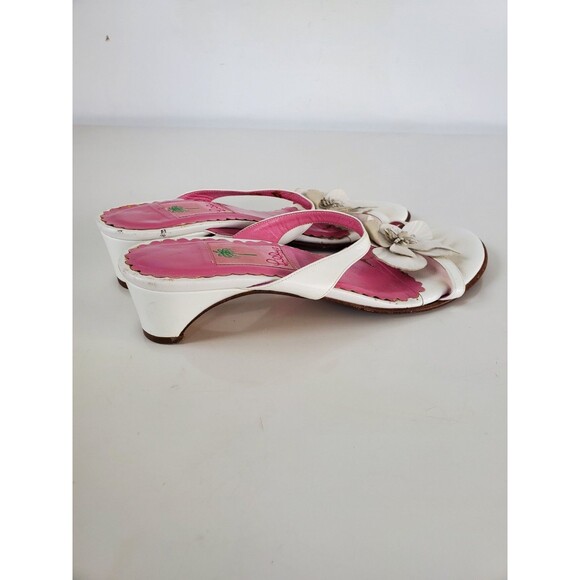 Lilly Pulitzer White Leather Flower Kitten Heel Sandals Size 8.5 - Picture 2 of 11
